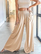 economico gamba larga e vita alta-Per donna A zampa Chino Di tendenza Streetwear Lunghezza intera Vita alta Liscio Tasche Cinturino elastico comodo Morbido Comodo Media elasticità Esterno Strada Aalbicocca Fuschia Estate Primavera