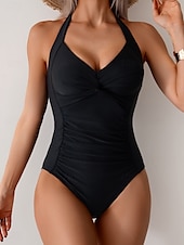 billiga One-piece-baddräkter-Dam Badkläder En bit Monokini Baddräkt Öppen rygg Magkontroll Hög midja Smal Semester Standkläder Ensfärgat Halterneck Ärmlös Baddräkter