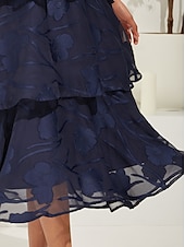 preiswerte Einfaches Kleid-Damen Maxidress A Linie Kleid Elegant Ausgefallene Flattrige Ärmel kleid hochzeitsgast Cocktailparty Regular Fit Glatt Kurzarm V Ausschnitt Dunkelblau Sommer