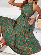 ieftine Rochii florale elegante-Pentru femei Rochie Maxi Rochie casual Rochie leagăn Rochie A line Rochie Boho Boemia Epocă Casual Vacanță Zilnic Fit regulat Floral Fără manșon Gâtul halter Trifoi Vară