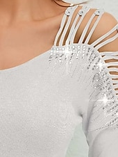 preiswerte Damen Einfache Oberteile-Damen Elegante Oberteile Elegant Langarm V Ausschnitt Normale Oberteile Schwarz Weiß Sommer Frühling