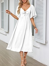 economico Abiti casual bianchi-Per donna Vestito longuette Abito casual Abito linea A Moda Essenziale Informale Da mare Giornaliero Standard Liscio Manica corta A V Bianco Azzurro Estate