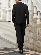 abordables Blazers para hombre-Hombre Graduación Conjunto chaqueta Negocio Fiesta de Cóctel Fiesta de Boda Moda Casual Primavera &amp; Otoño Poliéster Color sólido Botones Bolsillo Cómodo Botonadura Simple Chaqueta de sport Negro