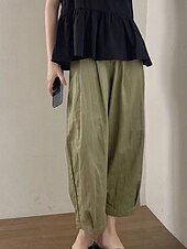 baratos Calça de linho de algodão simples-Mulheres Shorts de algodão e linho Calças inspiradas em linho Calças de linho de algodão Vintage Moda Roupa de rua Mimolet Cintura Média Tecido Bolsos Cintura elástica Confortável Macio Micro-Elástica