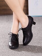 economico Scarpe per balli latini-scarpe da ballo stringate in pelle nera con tacco basso per donna - scarpe comode per sala da ballo e sessioni di allenamento