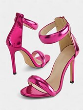 economico Sandali con tacco-tacchi a spillo con cinturino alla caviglia metallizzato fucsia per donna - scarpe da festa particolari