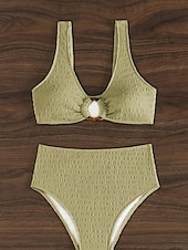 economico Bikini-Per donna Costumi da bagno Bikini 2 pezzi Slip Costume da bagno Schiena scoperta Taglia piccola Festività Abbigliamento mare Tinta unica A V Senza maniche Costumi da bagno