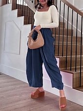economico Pantaloni in lino e cotone semplici-Per donna Pantaloncini in cotone e lino Pantaloni ispirati al lino Pantaloni in cotone e lino Moda Streetwear Lunghezza intera Vita Alta Semplice Tasca Fascia Elastica Comodo Morbido Confortevole