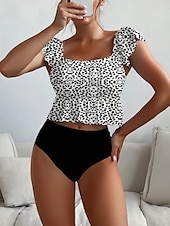 billige Tankinier-Dame Badetøy Tankini 2 stk Underbukser Badedrakt Drapering Åpen rygg Høy Midje Ferie Strand Klær Polkadotter Dyp utringing Ermeløs Badedrakter