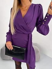 preiswerte Kleider für die Arbeit-Damen Minikleid Casual kleid Bodycon Stilvoll Sexy Brautkleider schlicht Urlaub Arbeit Täglich Regular Fit Glatt 3/4 Ärmel V Ausschnitt Schwarz Purpur Sommer Frühling