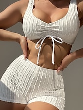 abordables Ensemble de bikinis-Femme Maillots de Bain Bikinis 2 pièces Shorts Maillot de bain Dos Nu Mince Vacances Tenues de plage Couleur unie Col V Sans Manches Maillots de bain