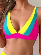 billiga Bikiniset-Dam Badkläder Bikini 2 st Kaxig Baddräkt Öppen rygg Smal Semester Standkläder Rand V-hals Ärmlös Baddräkter