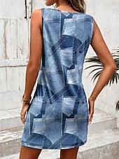 preiswerte Kunst &amp; Design Kleider-Damen Minikleid A Linie Kleid Sommerkleid Schulterfreies Kleid Urlaub Täglich Lockere Passform Graphic Geometrisch Ärmellos U-Ausschnitt Blau Sommer Frühling