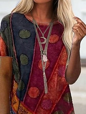 billige Boho topper-Dame T skjorte Trykt mønster Grafisk Mote Moderne Fritid Kortermet Crew-hals Vanlige topper Daglig Helg Blå Vin Lilla Oransje Sommer Vår