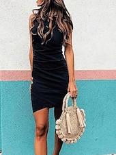 ieftine Rochie simplă-Rochie Mini Femei Rochie Wrap Rochie T Shirt Rochie Tee Rochie Uni Rochie Bodycon Rochie Off The Shoulder Casual Vacanță Casual Zilnică Ajustare Normală Grafic Fără Mâneci Gât La Rotund