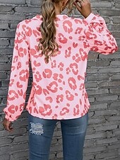 billige Kvinne Grafiske Topper-Dame T skjorte Leopard Mote Moderne Fritid Langermet V-hals Vanlige topper Daglig Helg Hvit Rosa Blå Brun Vår Høst