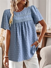 Dámské Košile Halenka Pevná barva stylové Na běžné nošení Krátký rukáv Tričkový Běžné topy Práce Denní Dovolená Šalvějová zeleň Černá Bílá Světlá růžová Rubínově červená Léto Jaro levne Hladké dámské topy-Dámské Košile Halenka Pevná barva stylové Na běžné nošení Krátký rukáv Tričkový Běžné topy Práce Denní Dovolená Šalvějová zeleň Černá Bílá Světlá růžová Rubínově červená Léto Jaro