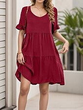 cheap White Graduation Dresses-Women&#039;s Mini Dress T Shirt Dress Tee Dress Shift Dress Ruffle Dress Casual Vacation Street Casual Regular Fit Graphic Short Sleeve V Neck Black White Light Green Wine Summer