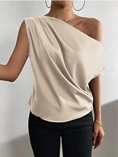 cheap Tank Tops &amp; Camis-Women&#039;s Camisole Tank Top Solid Color Business Modern Casual Sleeveless Asymmetrical Regular Tops Work Formal Wear Black Pink Brown Green Beige Summer Spring