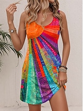tanie Sukienki w paski i geometryczne-Damskie Sukienka mini Codzienne sukienki Sukienka na szerokich ramiączkach Elegancki Codzienny Codzienny Luźna Kwiaty Wzór tie-dye Przejście kolorów Bez rękawów Dekolt w kształcie litery U Żółty