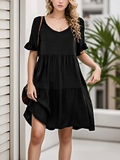 cheap White Graduation Dresses-Women&#039;s Mini Dress T Shirt Dress Tee Dress Shift Dress Ruffle Dress Casual Vacation Street Casual Regular Fit Graphic Short Sleeve V Neck Black White Light Green Wine Summer