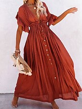 abordables Robes de plage-Femme Maillots de Bain Vêtement couvrant Robe de Bain Maillot de bain nouer devant Vacances Tenues de plage Couleur unie Col V Manches courtes Maillots de bain