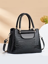 abordables Bolsos de mano y tote-Elegante bolso de mano de piel sintética con efecto cocodrilo: elegante bolso de mano con asa superior y correa de hombro desmontable, lujoso bolso de mano para mujer, perfecto para el trabajo, fiestas y eventos formales negro rosa rojo