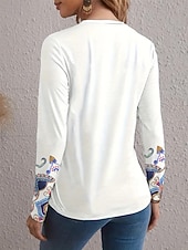 voordelige Boho t-shirt-Dames T-shirt Kraag Lange Mouw Tuniek Letters Casual Ronde Hals Reguliere Tops Dagelijkse Weekend Print Wit Herfst Winter