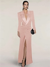 cheap Floor Length-Blazer Dress Mermaid / Trumpet Evening Gown Elegant Dress Pinstripe Tuxedo Dress Zipper Up Wedding Guest Formal Floor Length Long Sleeve Peak lapel collar Satin with Pocket 2025
