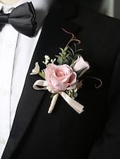 ieftine Bratara de dama-butoniera de nunta si corsajul de la incheietura mainii – accesorii florale elegante de trandafiri artificiali pentru mire, miri, domnisoare de onoare si evenimente speciale