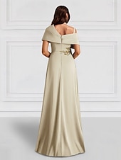 abordables Robes de Soirée-Robe de soirée A-Line élégante robe de mariage invitée de soirée longueur de sol sans manches épaule unique poche satin avec châle