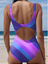 abordables Maillots de bain une pièce-Maillots de bain pour femmes Monokini une pièce Maillot de bain dos nu Contrôle du ventre Taille haute Slim Vêtements de plage de vacances Géométrique Col en U Sans manches