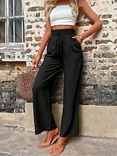 cheap Plain Cotton Linen Pant-Women&#039;s Cotton Linen Shorts Linen-Inspired Pants Cotton Linen Pants Fashion Streetwear Comfort Full Length High Waist Plain Drawstring Elastic Waist Straight Leg Comfy Outdoor Comfortable Street