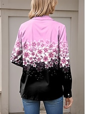 economico Top Floreali-Per donna Camicia Floreale Casual Manica Lunga Colletto a Camicia Top Regolari Lavoro Quotidiano Bottoni Stampato Rosa Blu Verde Primavera Autunno Inverno