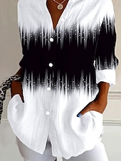 cheap Art&amp;Design Tops-Women&#039;s Shirt Ombre Graphic Daily Stylish Retro Vintage 3/4 Length Sleeve Shirt Collar Regular Tops Daily Holiday Going out Buttons Black Summer Spring