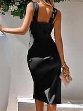 abordables Robe Simple-Robe Midi Femme Robe d&#039;Été Uni Robe Bodycon Hors des Épaules Robe Semi-Formelle Invité de Mariage Cocktail Soirée Ajustement Normal Graphique Sans Manches Col V Noir Vert Bleu Clair
