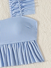 billige Bikinisett-Dame Badetøy Bikini 2 stk Underbukser Badedrakt Åpen rygg Tynn Høy midje Ferie Strand Klær Stripe Ermeløs Badedrakter