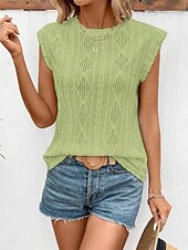 cheap Stripe&amp;Geometric tee-Women&#039;s T Shirt Plain Elegant Fashion Modern Sleeveless Crew Neck Regular Tops Daily Weekend White Pink Blue Green Summer Spring