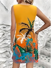 abordables Robes hawaïennes-Femme Mini robe Robe Trapèze Robe Débardeur Elégant mode Décontractées du quotidien Standard Floral Graphic Sans Manches Col en U Jaune Eté Printemps