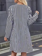 preiswerte Streifen- und geometrisches Kleid-Damen Minikleid Etuikleid Sommerkleid Figurbetontes Kleid Brautkleider schlicht Urlaub Täglich Regular Fit Blumen Langarm V Ausschnitt Schwarz Dunkelblau Sommer