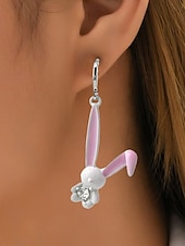 baratos Brinco Feminino-brincos de coelho 3d de páscoa femininos - design fofo de coelho com orelhas rosa e detalhes em diamante, argola de prata esterlina, joias divertidas e lúdicas para páscoa, uso casual e eventos de primavera