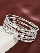 billige Damearmbånd-flerlags rhinestone mansjettarmbånd for kvinner - elegante sølvsmykker med glitrende rhinestones for bryllup, fester og spesielle anledninger
