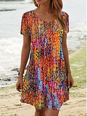 tanie Sukienka Sztuka i Design-Damskie Sukienka mini Codzienne sukienki Codzienny Codzienny Regularny Ombre Krótki rękaw Półgolf Pomarańczowy Lato