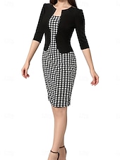 abordables Robes de travail-Femme Mini robe Robe Fourreau Elégant mode Sexy Standard Floral Manches 3/4 Col Carré Noir Rose Claire Eté Printemps Automne