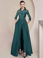 levne Máminy kombinézy-Overál  kalhotový kostým matky nevěsty formální svatební host elegantní párty košile límečkem délka kotníků satén krajka 3/4 délky rukávu s záhyby volným vlastním rozměrem