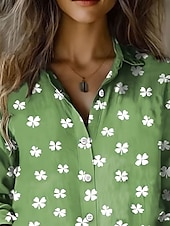 olcso Női nyári felsők-Szent Patrik Női Ing Virágos Bohemia Retro Vintage V casual Hosszú Ujjú Ing Gallér Szokásos Felsők Napi Gombos Nyomtatás Zöld Nyár Tavasz