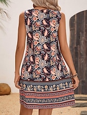 tanie Sukienki boho-Damskie Sukienka mini Codzienne sukienki Sukienka na szerokich ramiączkach Urlop Codzienny Urlop Codzienny Regularny Kwiaty Bez rękawów Półgolf Rumiany róż Lato