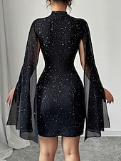 billiga Chiffongklänningar-Dam Vanligt Mini klänning Cocktail klänning Bröllopsgästklänning Chiffongklänningar Skim Klänningar Elegant Formell Formpassad Ensfärgat Ärmlös Hög krage Svart Sommar