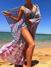 olcso Bikiniszettek-Női Fürdőruha Bikini Három darab Bugyik Fürdőruha Nyitott hátú Vékony Szabadság Strandruházat Mértani V-alakú Ujjatlan Fürdőruhák