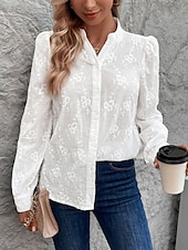 preiswerte Spitzenoberteile-Damen Hemd Bluse Feste Farbe Stilvoll Brautkleider schlicht Langarm Gekerbter Hals Normale Oberteile Täglich Spitze Patchwork Weiß Sommer Frühling